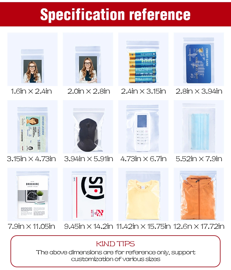 Yurui Factory LDPE Transparent Resealable Poly Bag with Red Line on The Lip