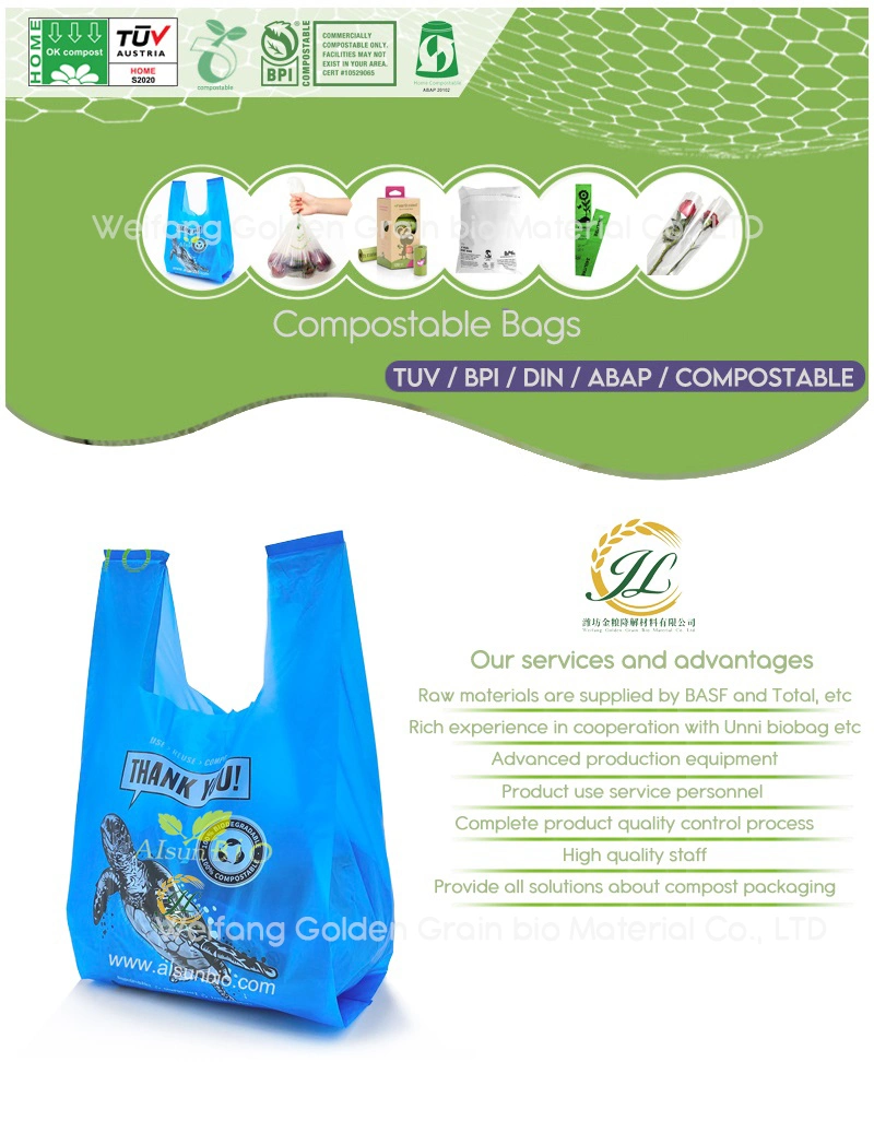 Eco Friendly 100% Biodegradable Plastic Shopping Corn Starch Garbage Compostable Mailing Bags with En13432/ASTM-D6400 Standard Pbat/PLA TUV Ok