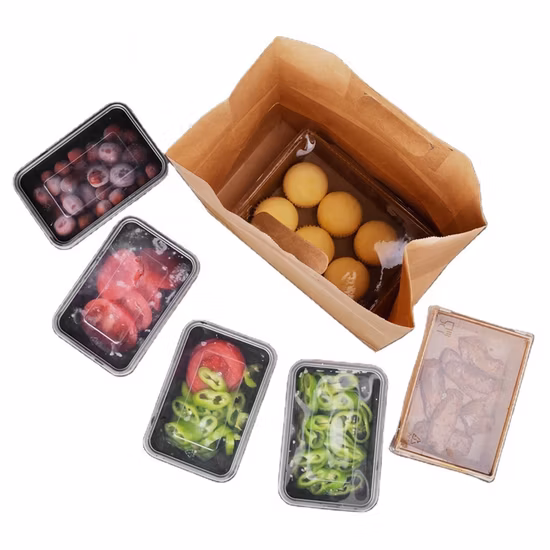 Gestanzte Geschenkpapiertüte für Lebensmittel zum Mitnehmen. Kraftpapiertüten zum Mitnehmen