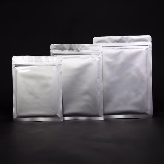 Kundenspezifische Logo-wiederverschließbare Lebensmittelverpackungsbeutel mit Reißverschluss, silberne Mylar-Aluminiumfolien-Verpackungsbeutel